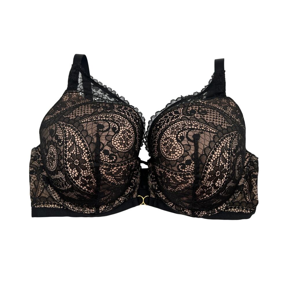 Aerie Real Power Plunge Push Up Paisley Lace Bra Black Size 40DD NEW
